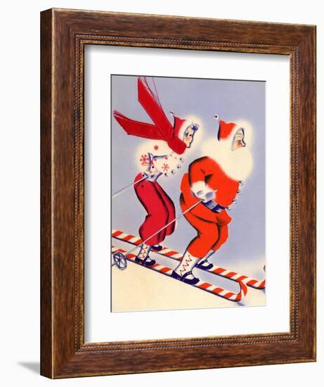 Santa and Woman Together on Candy Cane Skis, National Museum of American History, Archives Center-null-Framed Premium Giclee Print