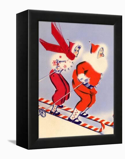 Santa and Woman Together on Candy Cane Skis, National Museum of American History, Archives Center-null-Framed Stretched Canvas