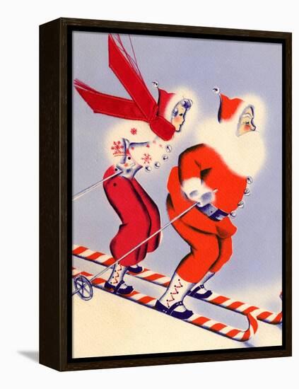 Santa and Woman Together on Candy Cane Skis, National Museum of American History, Archives Center-null-Framed Stretched Canvas