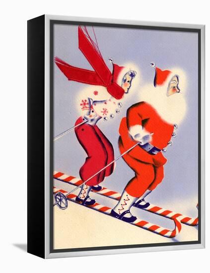 Santa and Woman Together on Candy Cane Skis, National Museum of American History, Archives Center-null-Framed Stretched Canvas