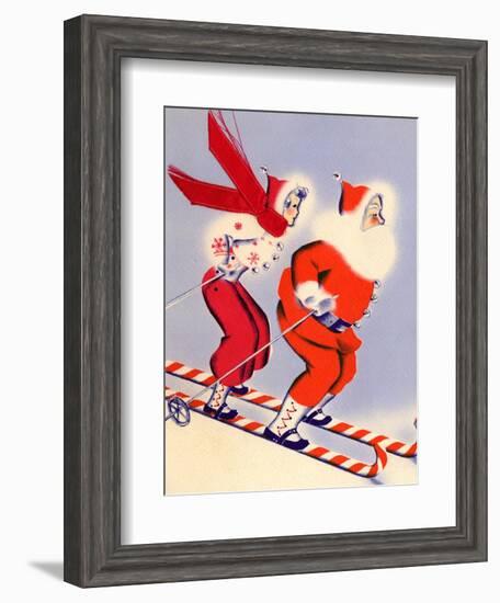 Santa and Woman Together on Candy Cane Skis, National Museum of American History, Archives Center-null-Framed Art Print