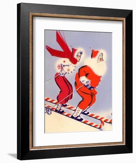 Santa and Woman Together on Candy Cane Skis, National Museum of American History, Archives Center-null-Framed Art Print