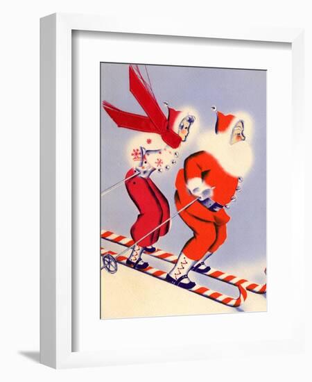 Santa and Woman Together on Candy Cane Skis, National Museum of American History, Archives Center-null-Framed Art Print