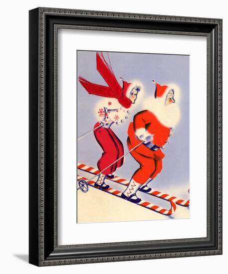 Santa and Woman Together on Candy Cane Skis, National Museum of American History, Archives Center-null-Framed Art Print