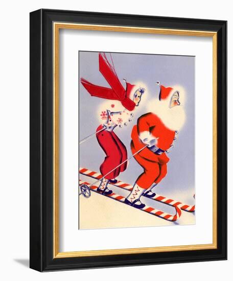 Santa and Woman Together on Candy Cane Skis, National Museum of American History, Archives Center-null-Framed Art Print