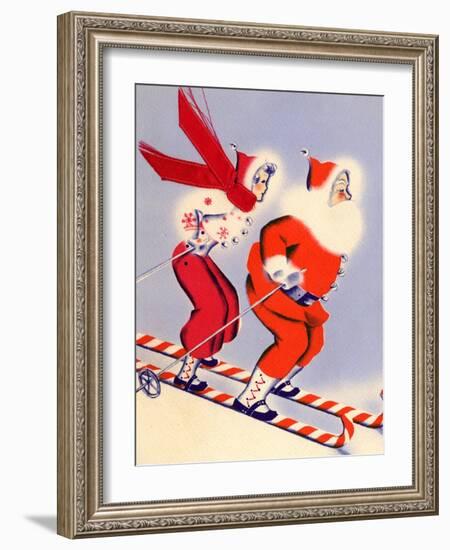 Santa and Woman Together on Candy Cane Skis, National Museum of American History, Archives Center-null-Framed Art Print