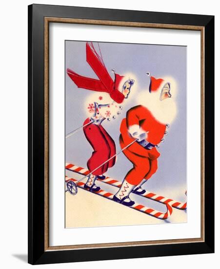 Santa and Woman Together on Candy Cane Skis, National Museum of American History, Archives Center-null-Framed Art Print