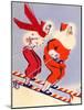 Santa and Woman Together on Candy Cane Skis, National Museum of American History, Archives Center-null-Mounted Art Print