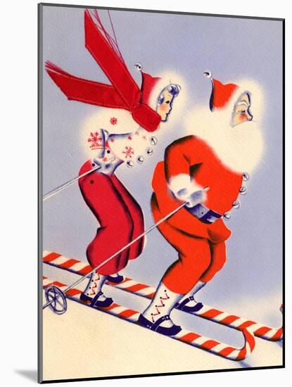 Santa and Woman Together on Candy Cane Skis, National Museum of American History, Archives Center-null-Mounted Art Print