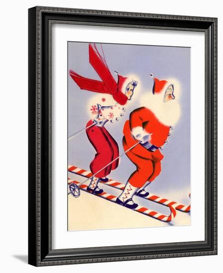 Santa and Woman Together on Candy Cane Skis, National Museum of American History, Archives Center-null-Framed Art Print