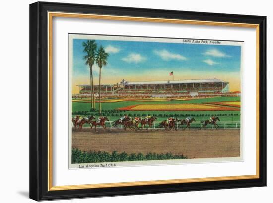 Santa Anita Park Horse Races - Arcadia, CA-Lantern Press-Framed Premium Giclee Print