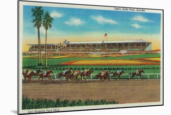 Santa Anita Park Horse Races - Arcadia, CA-Lantern Press-Mounted Art Print