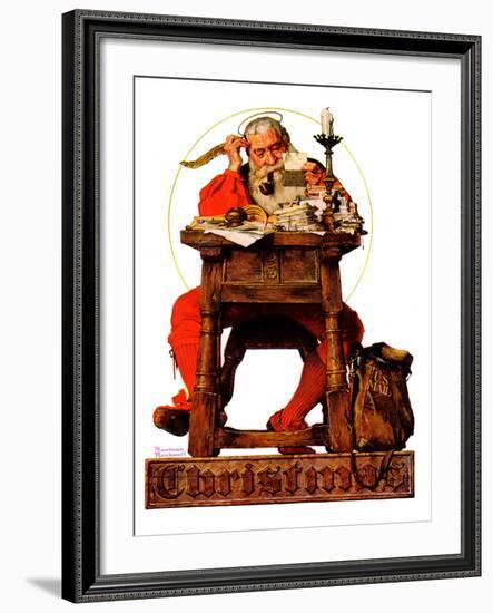 "Santa at His Desk", December 21,1935-Norman Rockwell-Framed Giclee Print