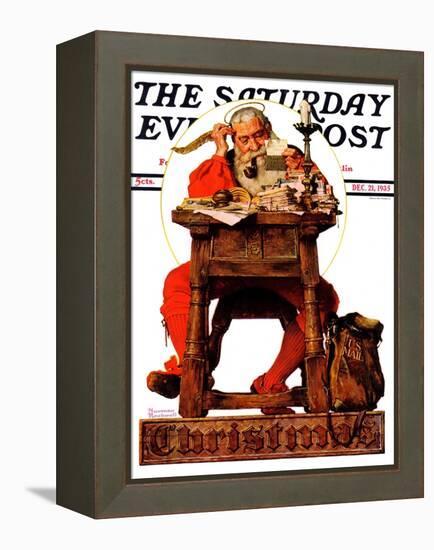 "Santa at His Desk" Saturday Evening Post Cover, December 21,1935-Norman Rockwell-Framed Premier Image Canvas