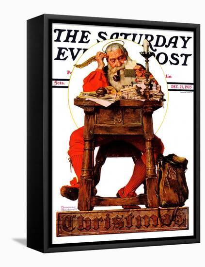 "Santa at His Desk" Saturday Evening Post Cover, December 21,1935-Norman Rockwell-Framed Premier Image Canvas