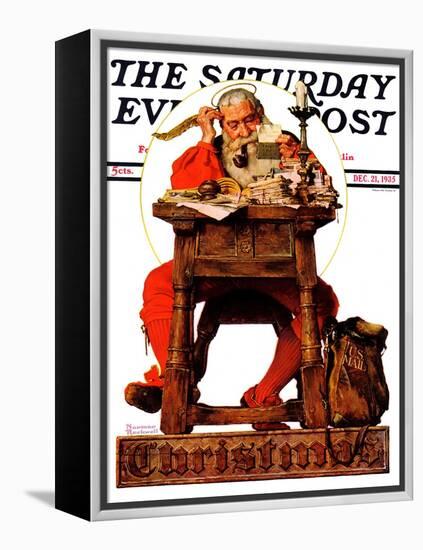 "Santa at His Desk" Saturday Evening Post Cover, December 21,1935-Norman Rockwell-Framed Premier Image Canvas