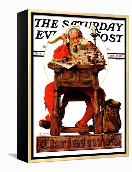 "Santa at His Desk" Saturday Evening Post Cover, December 21,1935-Norman Rockwell-Framed Premier Image Canvas