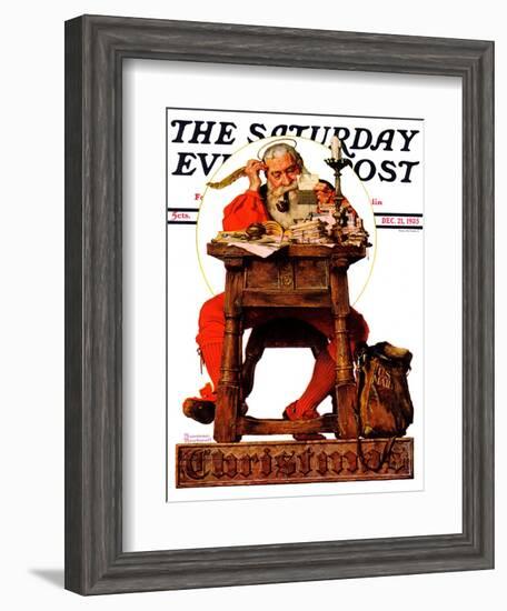 "Santa at His Desk" Saturday Evening Post Cover, December 21,1935-Norman Rockwell-Framed Giclee Print