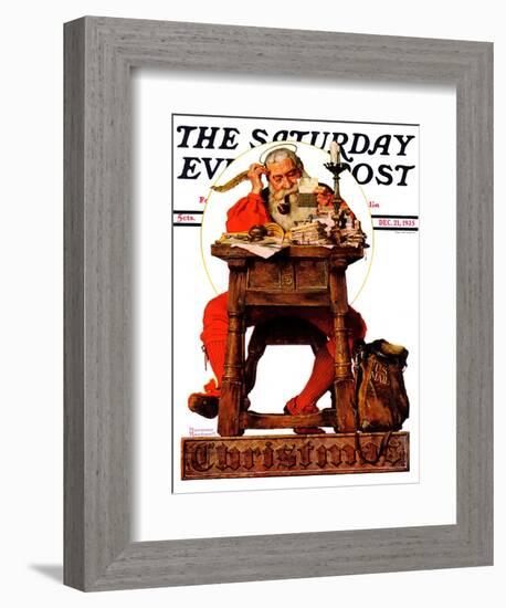 "Santa at His Desk" Saturday Evening Post Cover, December 21,1935-Norman Rockwell-Framed Giclee Print