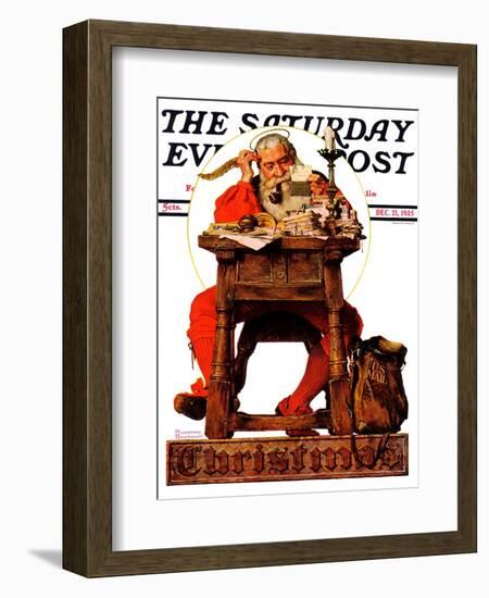 "Santa at His Desk" Saturday Evening Post Cover, December 21,1935-Norman Rockwell-Framed Giclee Print