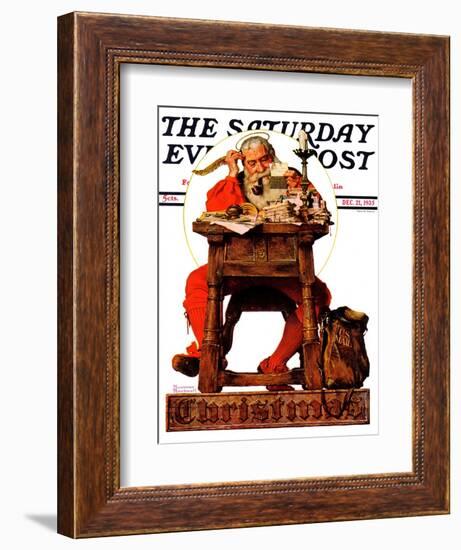 "Santa at His Desk" Saturday Evening Post Cover, December 21,1935-Norman Rockwell-Framed Giclee Print