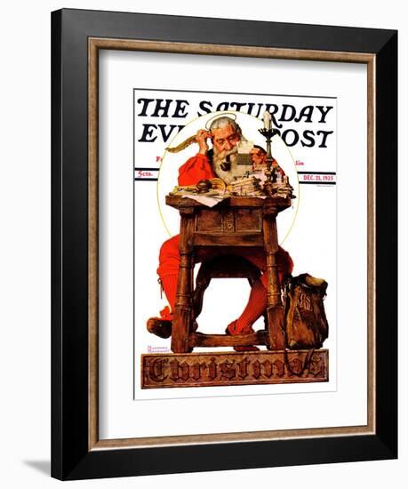 "Santa at His Desk" Saturday Evening Post Cover, December 21,1935-Norman Rockwell-Framed Giclee Print