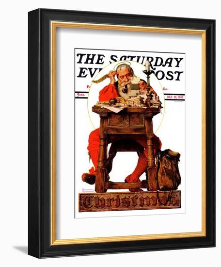 "Santa at His Desk" Saturday Evening Post Cover, December 21,1935-Norman Rockwell-Framed Giclee Print