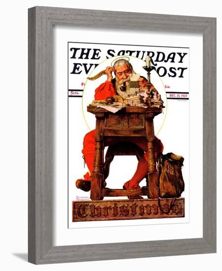 "Santa at His Desk" Saturday Evening Post Cover, December 21,1935-Norman Rockwell-Framed Giclee Print