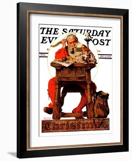 "Santa at His Desk" Saturday Evening Post Cover, December 21,1935-Norman Rockwell-Framed Giclee Print