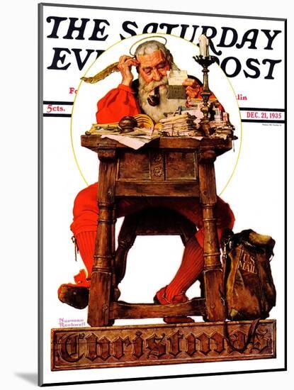 "Santa at His Desk" Saturday Evening Post Cover, December 21,1935-Norman Rockwell-Mounted Giclee Print