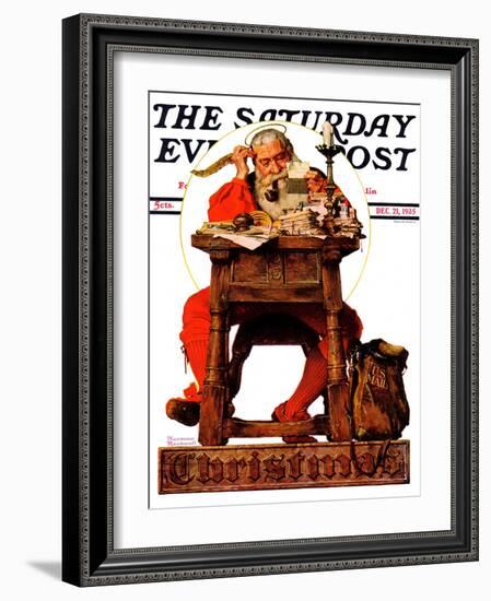 "Santa at His Desk" Saturday Evening Post Cover, December 21,1935-Norman Rockwell-Framed Giclee Print