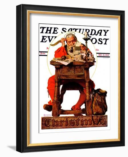 "Santa at His Desk" Saturday Evening Post Cover, December 21,1935-Norman Rockwell-Framed Giclee Print