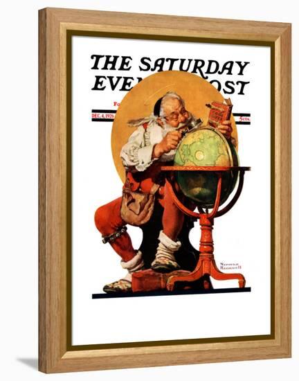 "Santa at the Globe" Saturday Evening Post Cover, December 4,1926-Norman Rockwell-Framed Premier Image Canvas