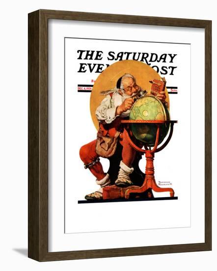 "Santa at the Globe" Saturday Evening Post Cover, December 4,1926-Norman Rockwell-Framed Premium Giclee Print