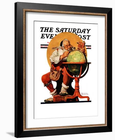 "Santa at the Globe" Saturday Evening Post Cover, December 4,1926-Norman Rockwell-Framed Premium Giclee Print