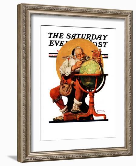 "Santa at the Globe" Saturday Evening Post Cover, December 4,1926-Norman Rockwell-Framed Giclee Print