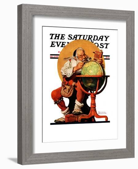 "Santa at the Globe" Saturday Evening Post Cover, December 4,1926-Norman Rockwell-Framed Giclee Print