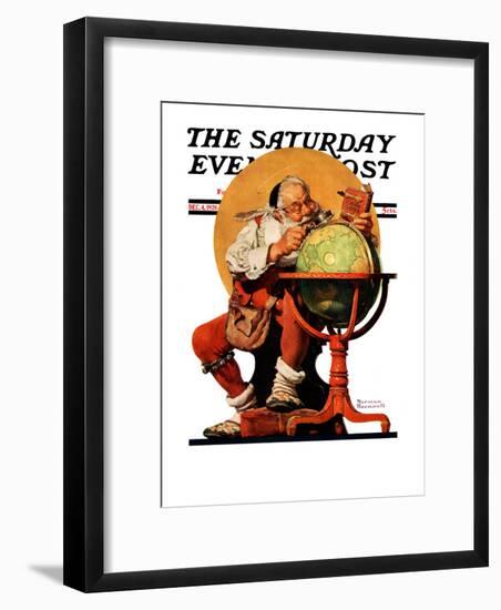 "Santa at the Globe" Saturday Evening Post Cover, December 4,1926-Norman Rockwell-Framed Giclee Print