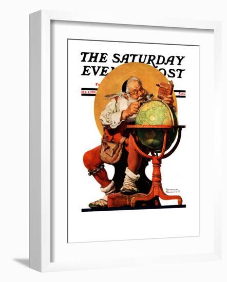 "Santa at the Globe" Saturday Evening Post Cover, December 4,1926-Norman Rockwell-Framed Giclee Print