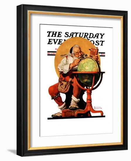 "Santa at the Globe" Saturday Evening Post Cover, December 4,1926-Norman Rockwell-Framed Giclee Print