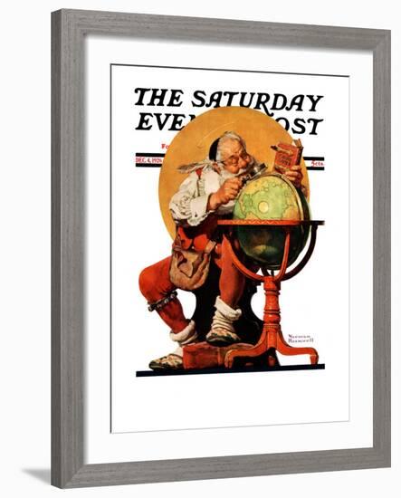 "Santa at the Globe" Saturday Evening Post Cover, December 4,1926-Norman Rockwell-Framed Giclee Print