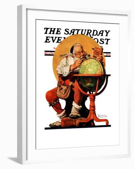 "Santa at the Globe" Saturday Evening Post Cover, December 4,1926-Norman Rockwell-Framed Giclee Print