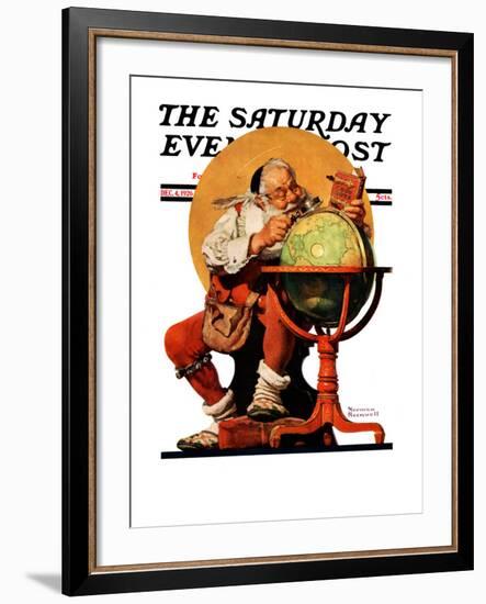 "Santa at the Globe" Saturday Evening Post Cover, December 4,1926-Norman Rockwell-Framed Giclee Print