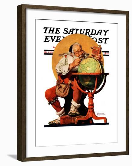 "Santa at the Globe" Saturday Evening Post Cover, December 4,1926-Norman Rockwell-Framed Giclee Print