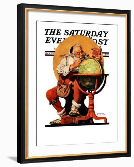 "Santa at the Globe" Saturday Evening Post Cover, December 4,1926-Norman Rockwell-Framed Giclee Print