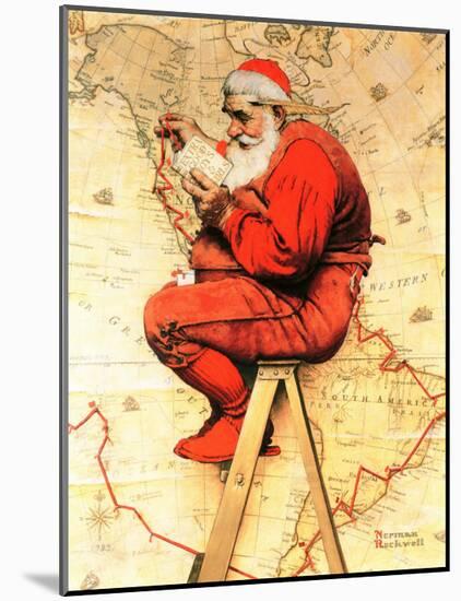 "Santa at the Map", December 16,1939-Norman Rockwell-Mounted Print