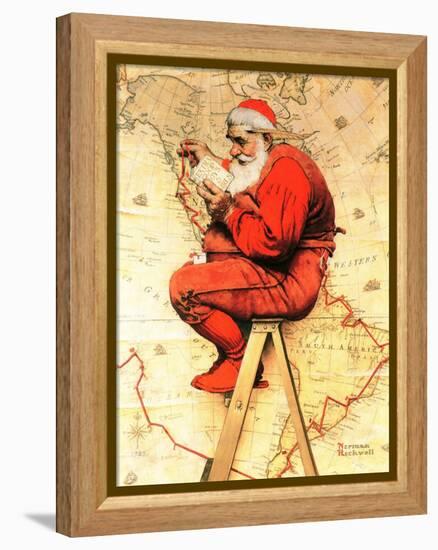 "Santa at the Map", December 16,1939-Norman Rockwell-Framed Premier Image Canvas