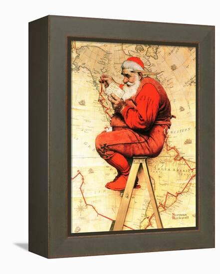 "Santa at the Map", December 16,1939-Norman Rockwell-Framed Premier Image Canvas