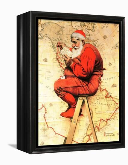 "Santa at the Map", December 16,1939-Norman Rockwell-Framed Premier Image Canvas