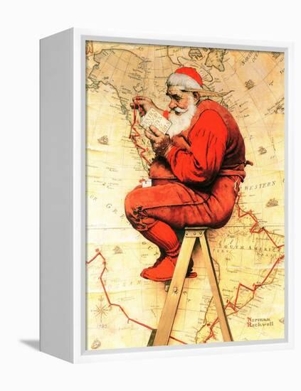 "Santa at the Map", December 16,1939-Norman Rockwell-Framed Premier Image Canvas